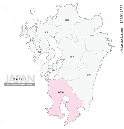 【日本地圖】九州鹿兒島縣位置圖,包括縣名。 【日本地圖】九州鹿兒島縣位置圖,包括縣名。 138911781
