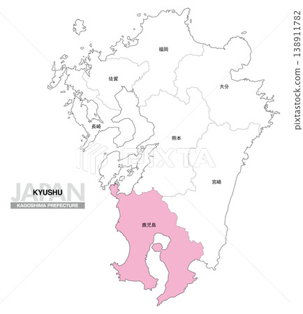 【日本地圖】九州鹿兒島縣位置圖,包括縣名。 【日本地圖】九州鹿兒島縣位置圖,包括縣名。 138911782