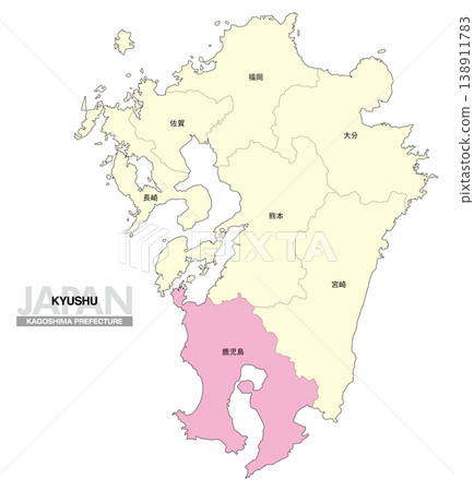 [Map of Japan] Location map of Kagoshima Prefecture in Kyushu, including the prefecture name. 138911783