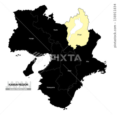 [Map of Japan] Location map of Shiga Prefecture in the Kansai region (with prefecture name) (English) 138911834