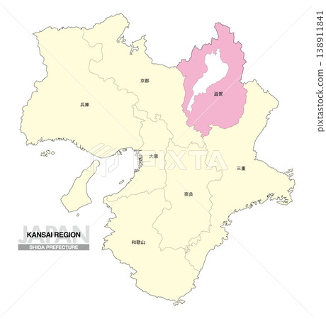 【日本地圖】關西地區滋賀縣位置圖，包括縣名。 138911841