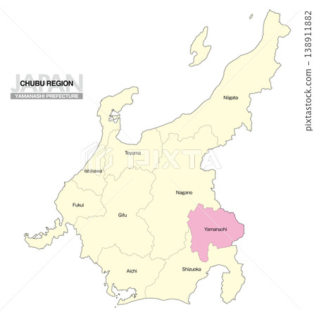 【日本地圖】中部地區山梨縣位置圖（英文） 138911882