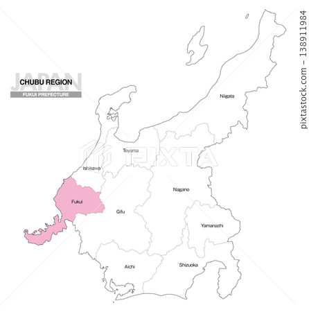 [Map of Japan] Location map of Fukui Prefecture in the Chubu region (English) 138911984