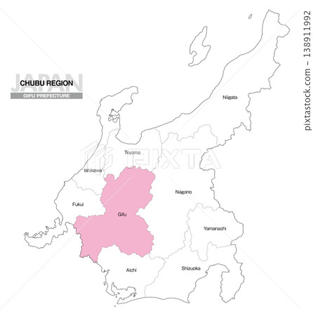 【日本地圖】岐阜縣(中部地區)位置圖(英文) 【日本地圖】岐阜縣(中部地區)位置圖(英文) 138911992
