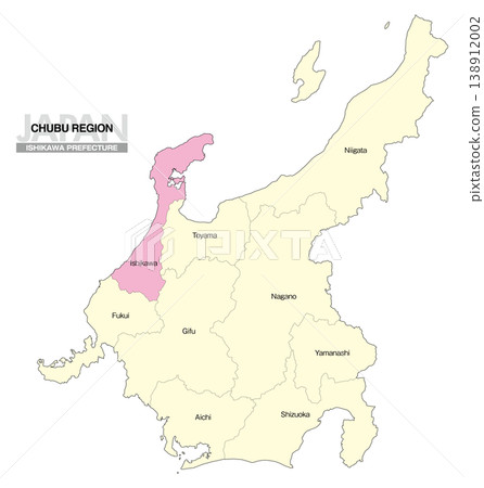 【日本地圖】中部地區石川縣位置圖(英文) 【日本地圖】中部地區石川縣位置圖(英文) 138912002