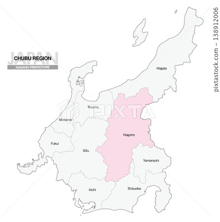 【日本地圖】中部地區長野縣位置圖(英文) 【日本地圖】中部地區長野縣位置圖(英文) 138912006