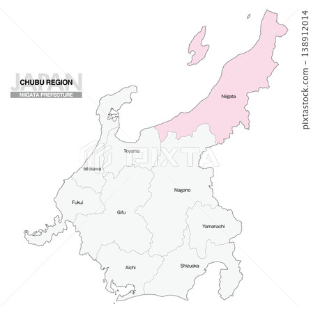 [Map of Japan] Location map of Niigata Prefecture in the Chubu region (English) 138912014