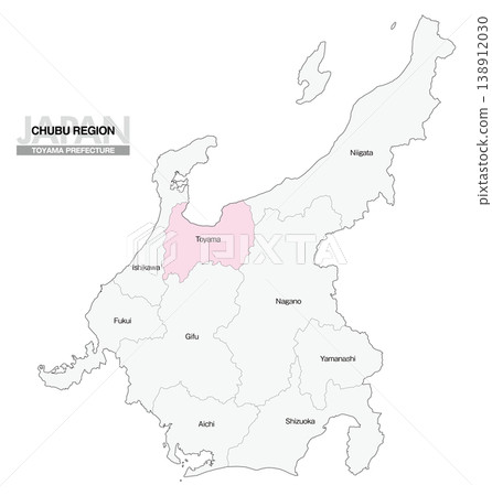 [Map of Japan] Location map of Toyama Prefecture in the Chubu region (English) 138912030