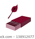 Open matchbox with wooden matches and burning match flame isometric burgundy illustration isolated on white background 138912077