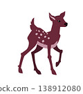 Stylized standing fawn deer walking with spots in burgundy flat gradient isolated on white background woodland wildlife character 138912080