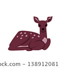 Stylized sitting fawn deer with spots in burgundy flat gradient isolated on white background woodland wildlife icon 138912081