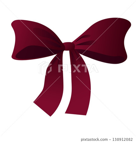 Burgundy satin ribbon bow with long tails glossy gradient isolated on white background for gift wrapping and holiday decoration Burgundy satin ribbon bow with long tails glossy gradient isolated on white background for gift wrapping and holiday decoration 138912082