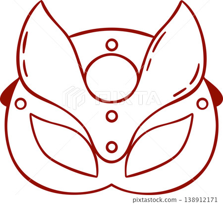 Linear red sketch of a fetish leather cat mask, simple icon style. Hand-drawn BDSM equipment for adult store graphics or erotic brand identity 138912171