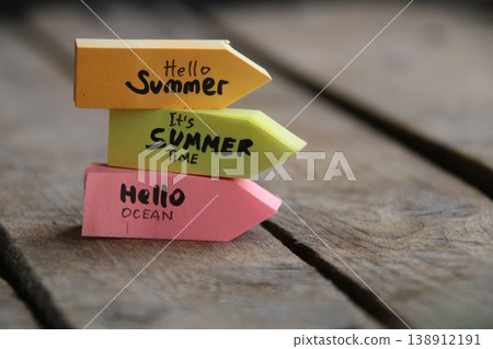 Handwritten text hello Summer. Background for travel and vacation Handwritten text hello Summer. Background for travel and vacation 138912191