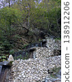 Step waterfall, North Ossetia, Russia, bright summer day. Cascading water flowing down natural stone steps in a green mountain landscape 138912206