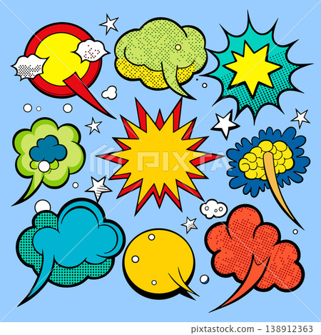 Comic speech bubbles on a various styles of underground comix texture Comic speech bubbles on a various styles of underground comix texture 138912363