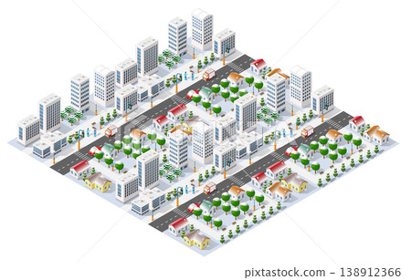 Isometric urban megalopolis top view of the city infrastructure town, Isometric urban megalopolis top view of the city infrastructure town, 138912366