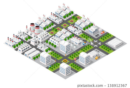 Industrial cityscape with factories producing goods and services Industrial cityscape with factories producing goods and services 138912367
