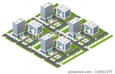 Isometric urban megalopolis top view of the city infrastructure town, 138912377