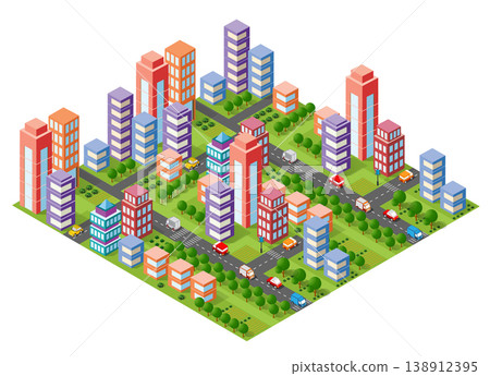 Isometric urban megalopolis top view of the city infrastructure town, Isometric urban megalopolis top view of the city infrastructure town, 138912395