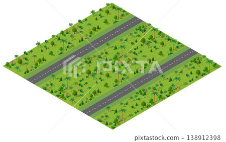 Isometric 3d illustration park trees forest nature elements Isometric 3d illustration park trees forest nature elements 138912398