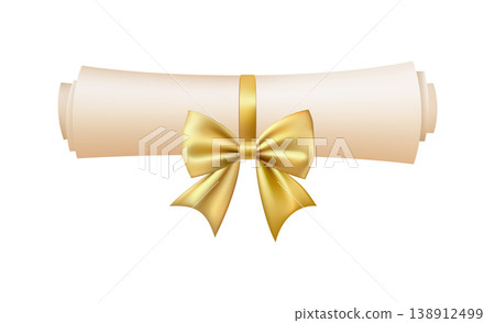 3d diploma scroll icon. Diploma with golden bow. 3d diploma scroll icon. Diploma with golden bow. 138912499