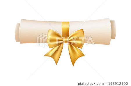 3d diploma scroll icon. Diploma with golden bow. 138912500
