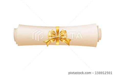 3d diploma scroll icon. Diploma with golden bow. 138912501