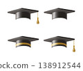 Realistic Black graduate caps set. 3D Graduation Doctoral hat. 138912544