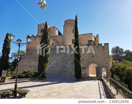 Medieval stone castle of Castellet under a clear blue sky in Catalonia, Spain. 138912648