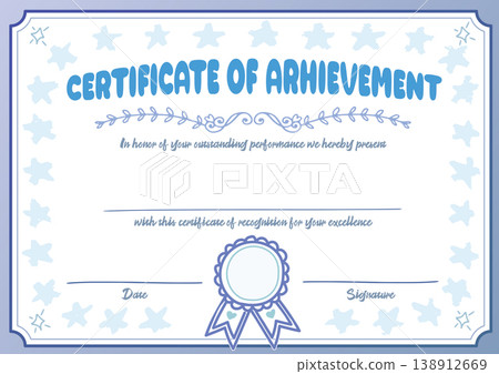 Blue cute Certificate of Achievement for Outstanding Performance and Excellence 138912669