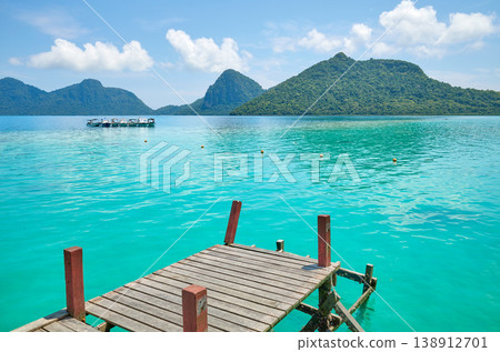 Jetty on Bohey Dulang Island, Sabah, Borneo, Malaysia. Jetty on Bohey Dulang Island, Sabah, Borneo, Malaysia. 138912701