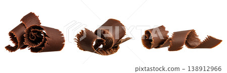 Chocolate curls isolated on white background, dark shavings for dessert decoration 138912966