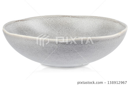 Ceramic bowl isolated on white background, grey textured dish for kitchen use 138912967