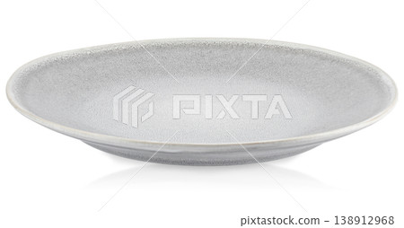 Ceramic plate isolated on white background, grey textured dish for serving food 138912968