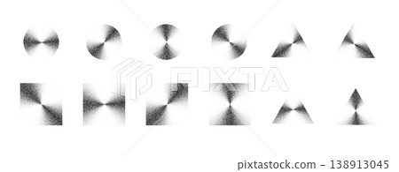 Abstract grain texture background featuring geometric circles, triangles, squares. Stippled halftone pattern with grainy noise gradient, vintage monochrome dotwork effect for modern design. Abstract grain texture background featuring geometric circles, triangles, squares. Stippled halftone pattern with grainy noise gradient, vintage monochrome dotwork effect for modern design. 138913045