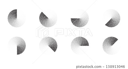 Abstract gradient circle with grainy texture and noise effect. Geometric pattern featuring stippled dots creates vintage halftone background for modern graphic design. 138913046