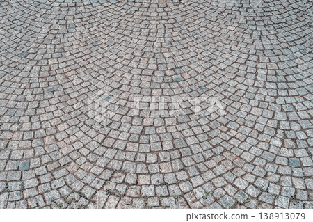 Cobblestone pavement pattern with curved layout, detailed cobblestone texture, masonry structure. Natural background featuring cobblestone texture for design, architecture, backdrop Cobblestone pavement pattern with curved layout, detailed cobblestone texture, masonry structure. Natural background featuring cobblestone texture for design, architecture, backdrop 138913079