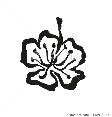 Isolated hand drawn abstract flower illustration with expressive brush strokes and rough textured edge. Modern artistic floral element on a white background Isolated hand drawn abstract flower illustration with expressive brush strokes and rough textured edge. Modern artistic floral element on a white background 138913083