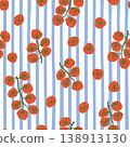 Striped tomato vines seamless pattern. Vector summer Italian vacation textile design, wallpaper, vegetable print 138913130
