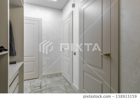 Modern Light Entryway with Classic Doors and Open Wardrobe Modern Light Entryway with Classic Doors and Open Wardrobe 138913159