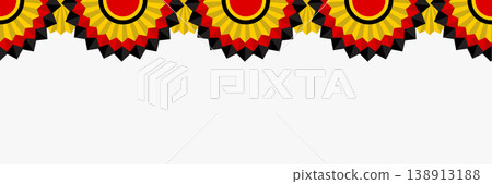 German flag bunting with black red and yellow rosette ribbon border design. A bold patriotic garland for national celebration and event layouts isolated on white background German flag bunting with black red and yellow rosette ribbon border design. A bold patriotic garland for national celebration and event layouts isolated on white background 138913188