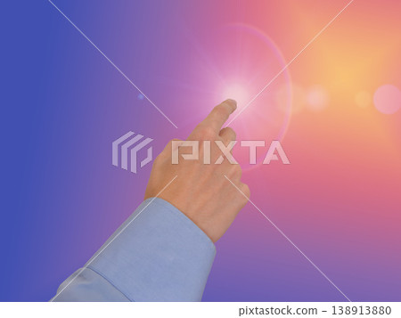 Hand pointing at business interface for digital control quality goals choice and target on gradient background 138913880