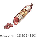 Salami smoked sausage. Vector handdrawn illustration isolated on white background 138914593