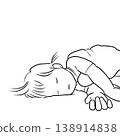 Line drawing illustration of a sleeping baby's side profile 138914838