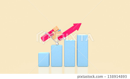 E commerce Growth Concept With Shopping Cart Rising On Bar Chart 3d render. E commerce Growth Concept With Shopping Cart Rising On Bar Chart 3d render. 138914893