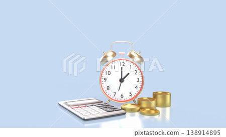 Time Management And Financial Planning Concept With Clock Coins And Calculator 3d render. 138914895