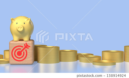 Golden Piggy Bank on Growth Coins Financial Investment Concept 3d render. 138914924