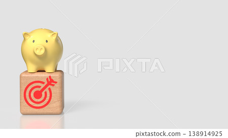 Golden Piggy Bank on Target Block Financial Goal Concept 3d render. 138914925