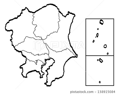 關東地區地圖（筆觸風格），標示各都道府縣 - 簡易版 138915084